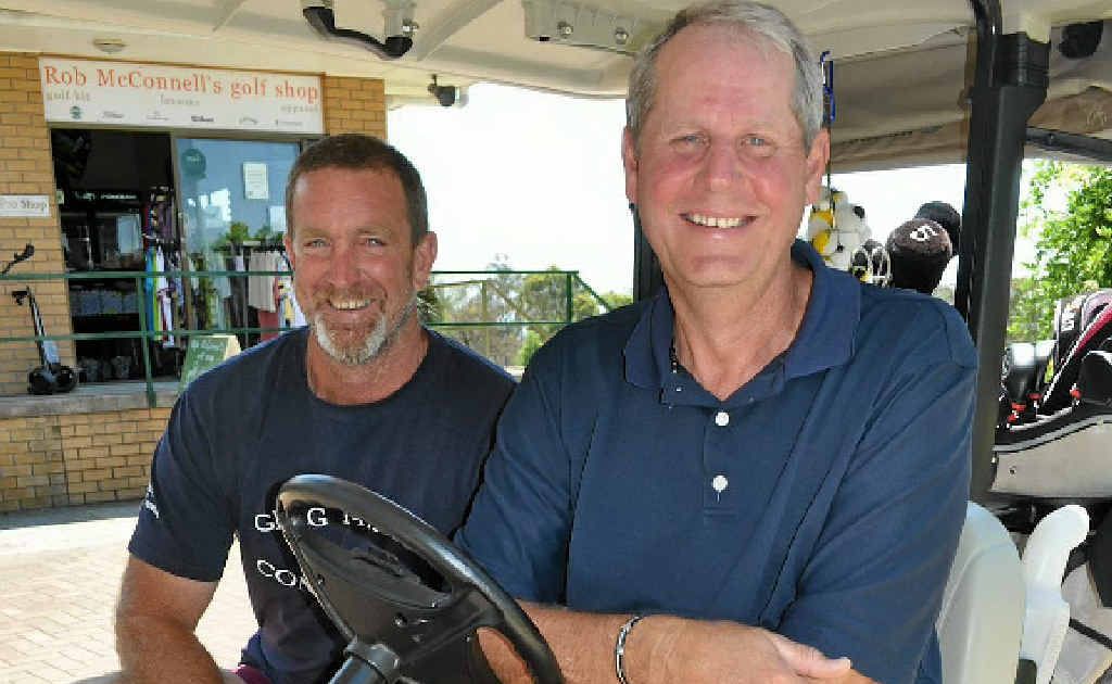 Greg Eather and Rob McConnell gear up for the charity golf day, which raises money for the Warwick Dementia Support Group. Greg Eather and Rob McConnell gear up for the charity golf day, which raises money for the Warwick Dementia Support Group.